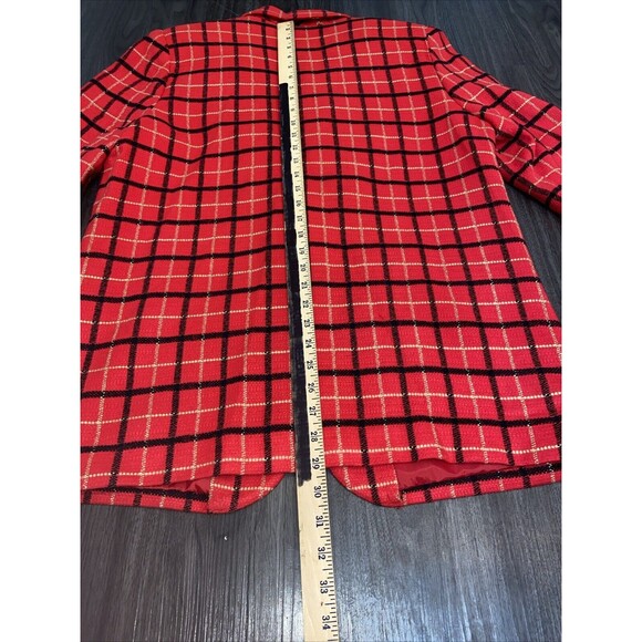 Courtenay Vintage Plaid Red Black Single-Button Blazer w/Shoulder Pads Size 14 - Picture 11 of 12